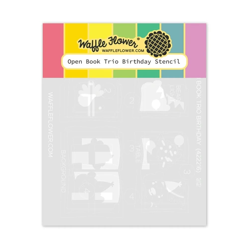 Waffle Flower Open Book Trio Birthday Stencil