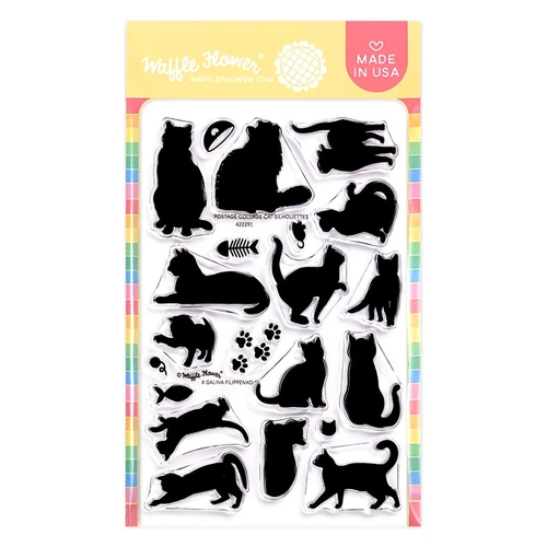 Waffle Flower Postage Collage Cat Silhouettes Stamp Set