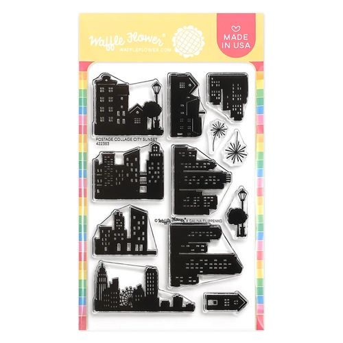 Waffle Flower Postage Collage City Sunset Stamp Set