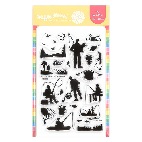 Waffle Flower Postage Collage Fishing Silhouettes Stamp Set